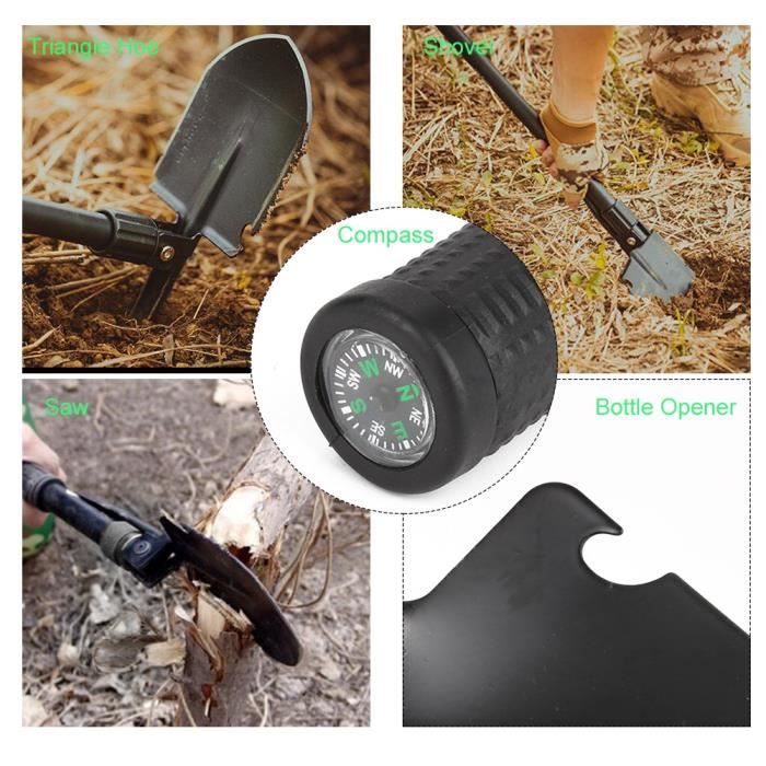 Mini Multifonction Pelle Pliante, Boussole Extérieure pour Camping