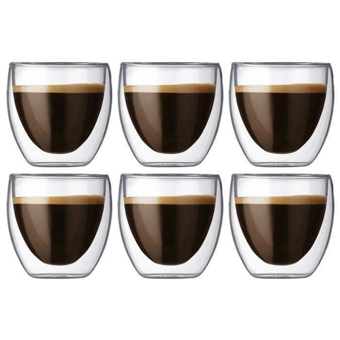 Tasses à Expresso En Verre Double Paroi - Lot De 6 - 80 Ml - Verre Borosilicate Résistant - Effet Flottant - Isothermes - 9