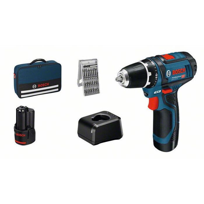 Perceuse Visseuse Sans Fil Bosch Professional GSR 12V-15 – 2 Batteries 2 Ah, 25 Accessoires - vue 2