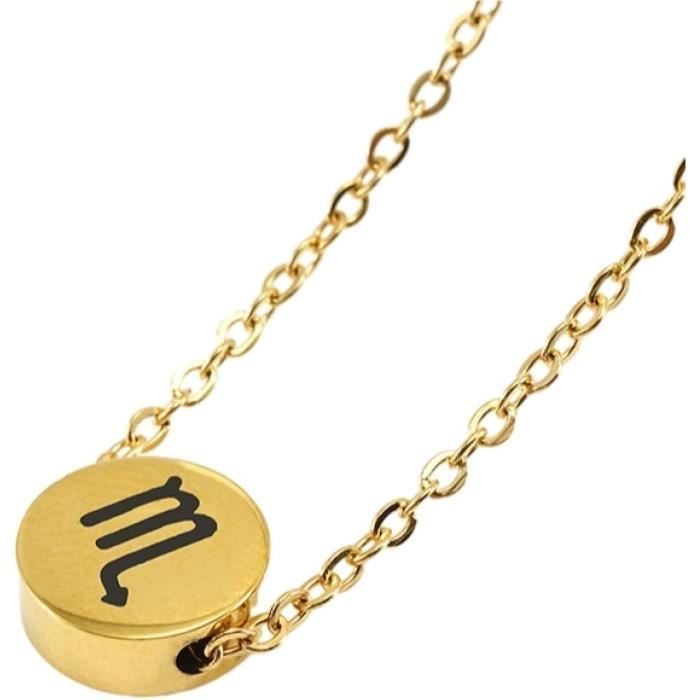 Collier Signe Astrologique Personnalisable – Pendentif Plaque Zodiaque Gravé Acier Inox 316L + Chaîne 55+5 Cm – Cadeau Anniversaire Original