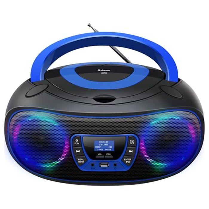 Lecteur CD Personnel - Denver - TDB-212BU - Bluetooth - Stéréo - Design Rétro Bleu