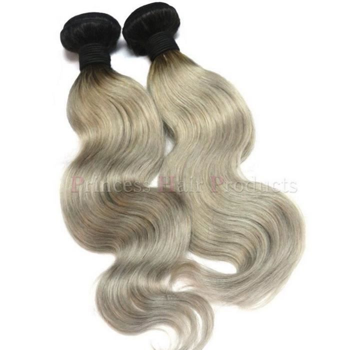 Brazilian Hair 1b Gris Vague De Corps Omber Couleur 100 Cheveux Tissages Two Tones Trame 2pcs Lot Gris Ombre Cheveux