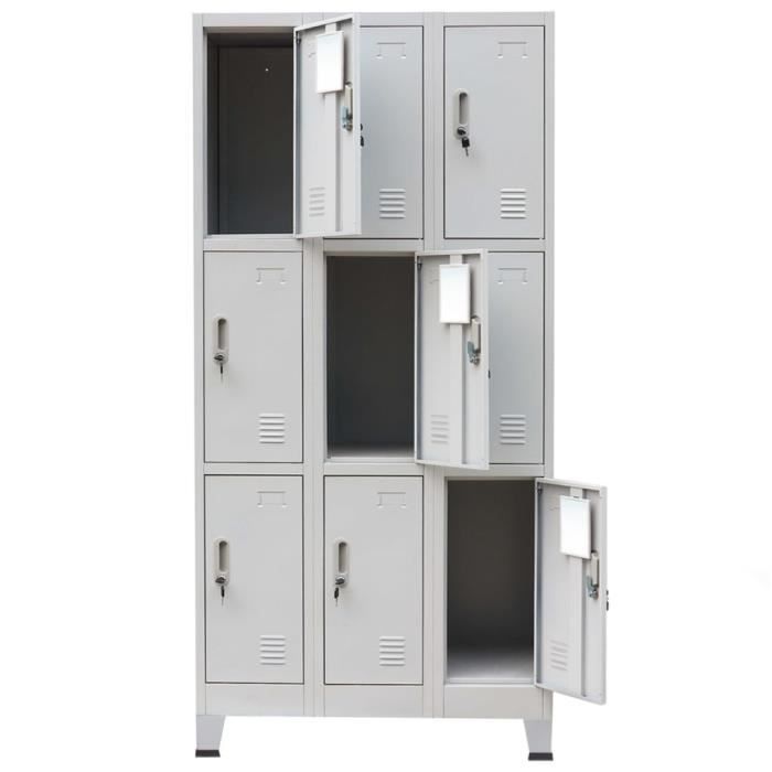vidaxl armoire à casiers avec 9 compartiments acier 90x45x180 cm gris