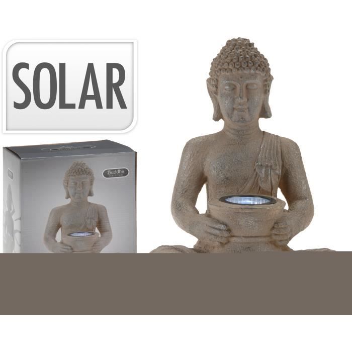 lampe solaire bouddha - progarden - pierre poly - extérieur - gris - 22x15x31cm