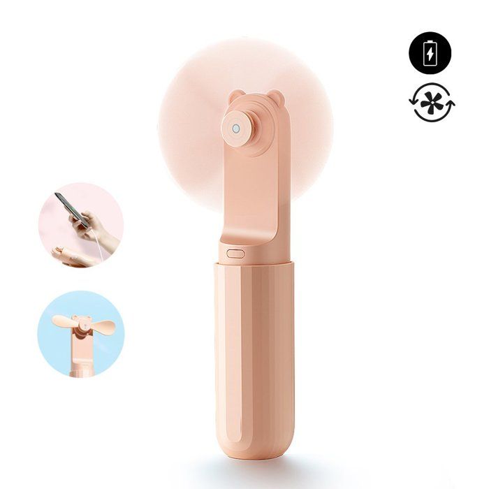 Mini Ventilateur rechargeable et batterie de secours en forme dours- Rose - La Coque Francaise