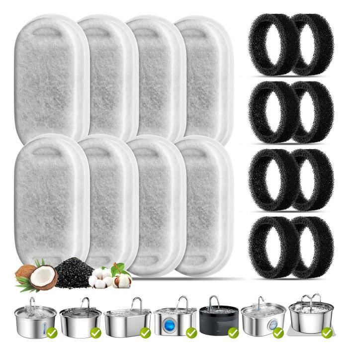 Comparer les prix de Filtres pour fontaines à eau pour chats, paquet de 8 filtres de remplacement et éponges de pré-filtration