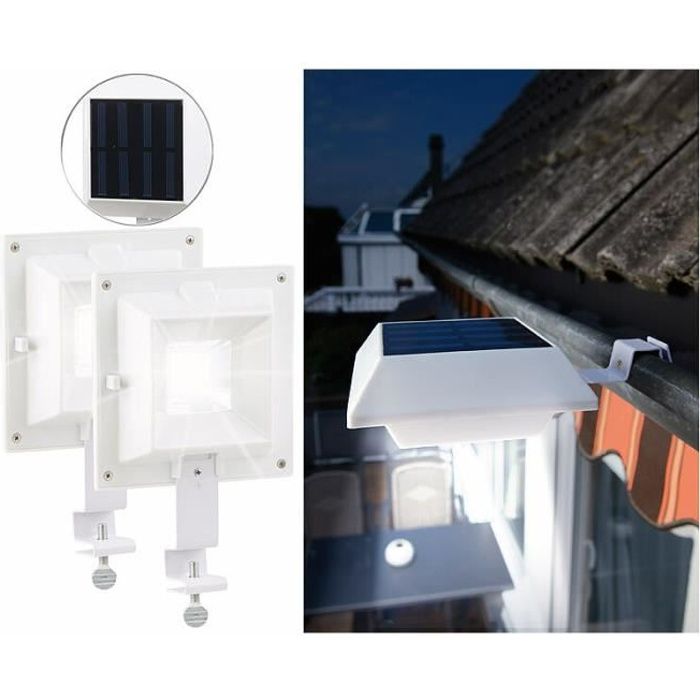 Lot de 2 lampes solaires pour clôture et gouttière - Lunartec - Énergie solaire - Blanc