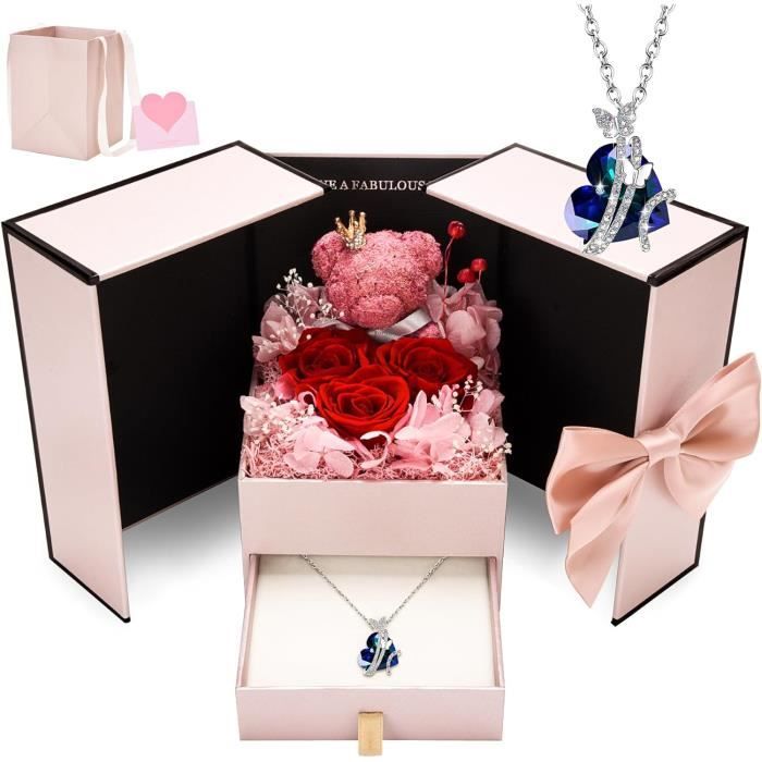 Coffret Rose éternelle + Collier « Je T’aime » En 100 Langues – Cadeau Romantique Pour Elle – Saint-Valentin, Noël, Anniversaire - 2