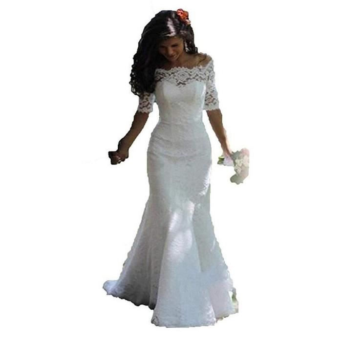 Ivoire A-ligne Hors Épaule Chérie Maxi Longues Robes De Mariée Dentelle