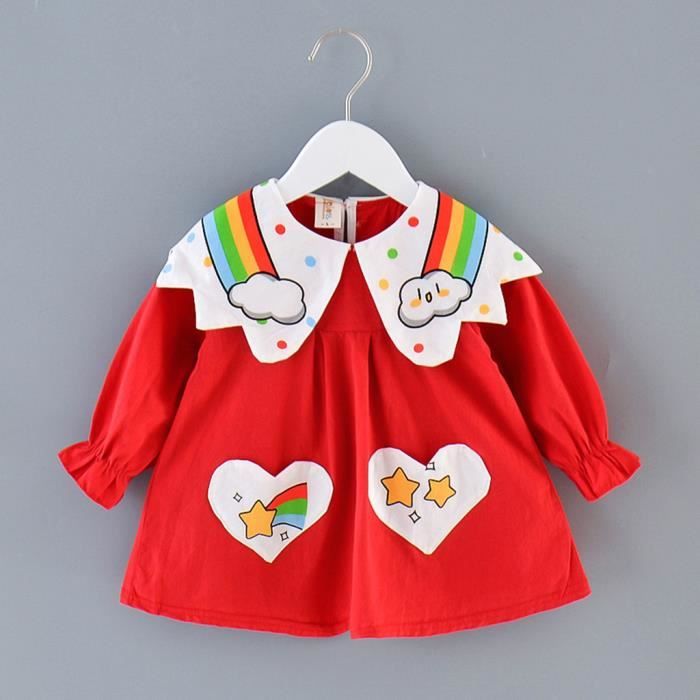 T-Shirt Manches Longues Fille TDEOK - Coton, Col Dessin Animé Mignon Pour Tout-petits