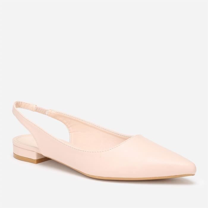 Ballerines Femme - Beige - Bout Pointu - Petit Talon Carré Arrondi