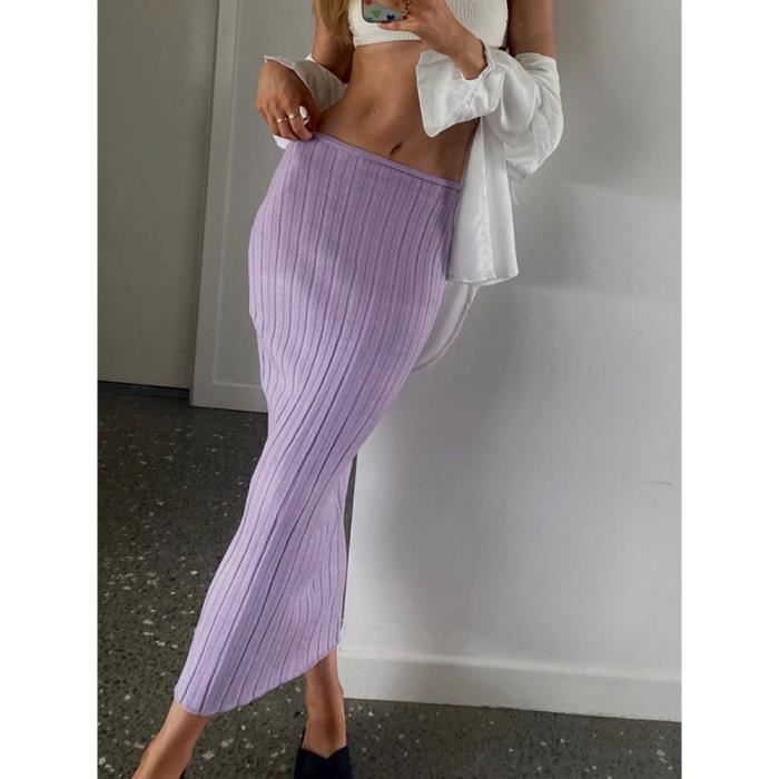 Jupe Longue Femme En Tricot élastique - Fendue, Taille Haute, Automne Hiver, Style élégant Rétro