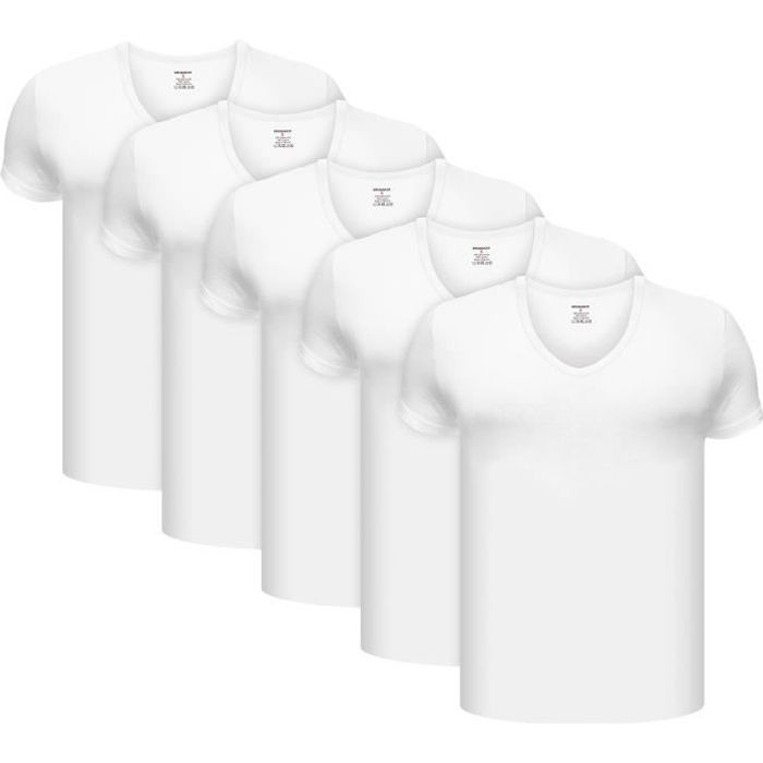 BRUBAKER Lot de 5 Maillot de Corps - Homme - avec Col en V - T-shirt à  Manches Courtes - Coton Peigné (lisse) Blanc - Cdiscount Prêt-à-Porter