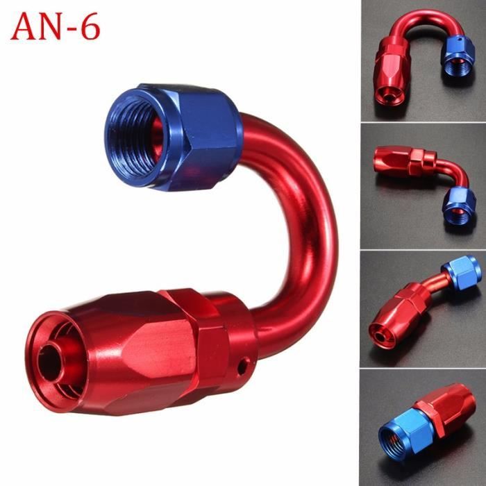 BOROCO Raccord Pivotant AN6 à 90° Pour Tuyau Huile/carburant | Aluminium Anodisé, Couleur Bleu Ou Rouge