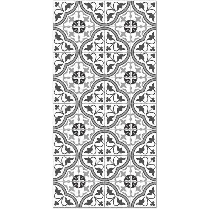 Tapis Vinyle Imitation Carreaux Ciment Tolédo Gris 80x150cm - Imperméable, Antidérapant, Facile à Nettoyer, Pour Intérieur/extérieur