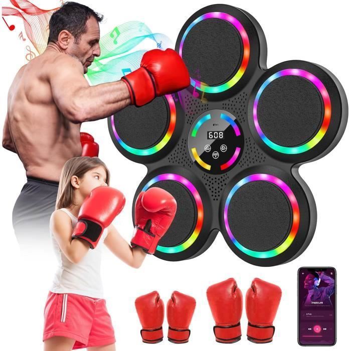 Machine de Boxing Musicale, 9 Modes de 9 Vitesse et d'entraînement, avec Gants de Boxe, Mode Bluetooth, pour Adultes et Enfants - Sport