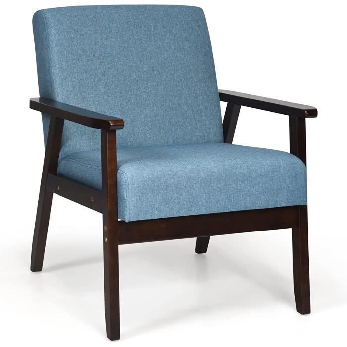 Fauteuil Scandinave En Rotin PE Avec Coussin - Cadre Bois De Caoutchouc, Design Milieu De Siècle, Confortable