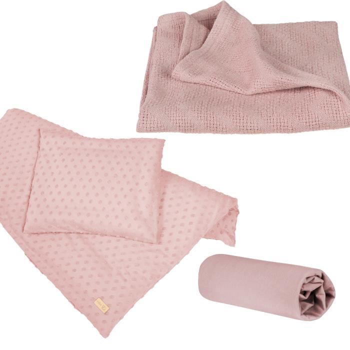 Coffret Bébé Bio Lil Planet - ROBA - Linge de Lit + Drap Housse + Couverture - Rose