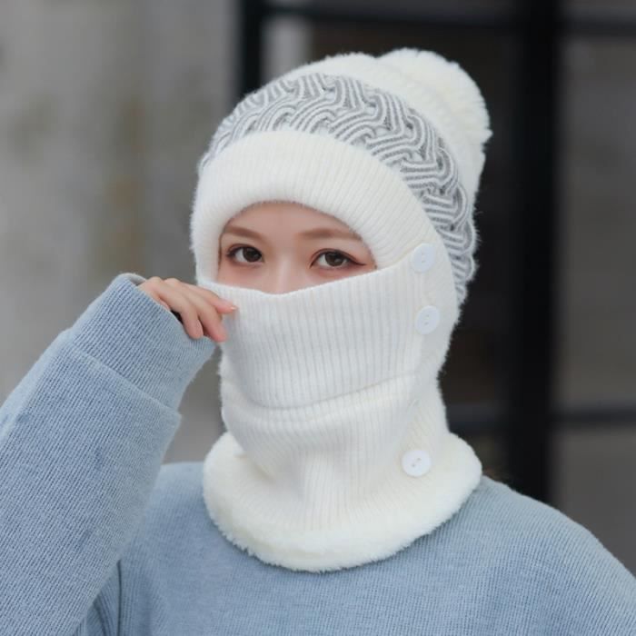 Doublure en laine Shxx Bonnet pour femmes Bonnet pour femmes, ensemble de  masque écharpe d'hiver, chapeau chaud pour fille, casquette cache-oreille  avec pompon-lavande B14-4201