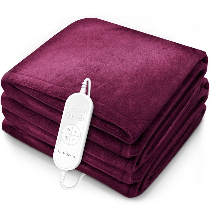 sinnlein® Chauffe-lit Surmatelas Chauffant 160x120cm Bordeaux Couverture Électrique Automatique 9 Niveaux de Température