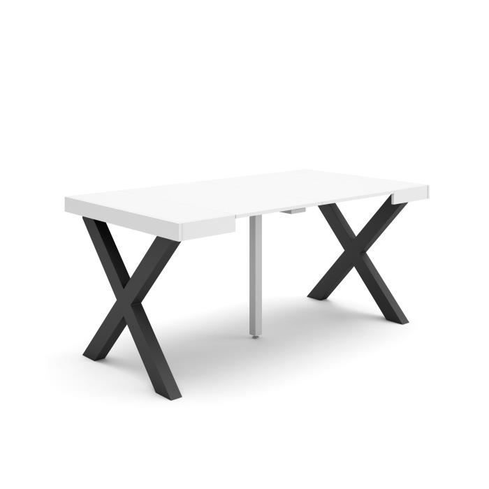 Table console extensible 160x90x73cm Pour 8 personnes Pieds bois massif Blanc RF2749