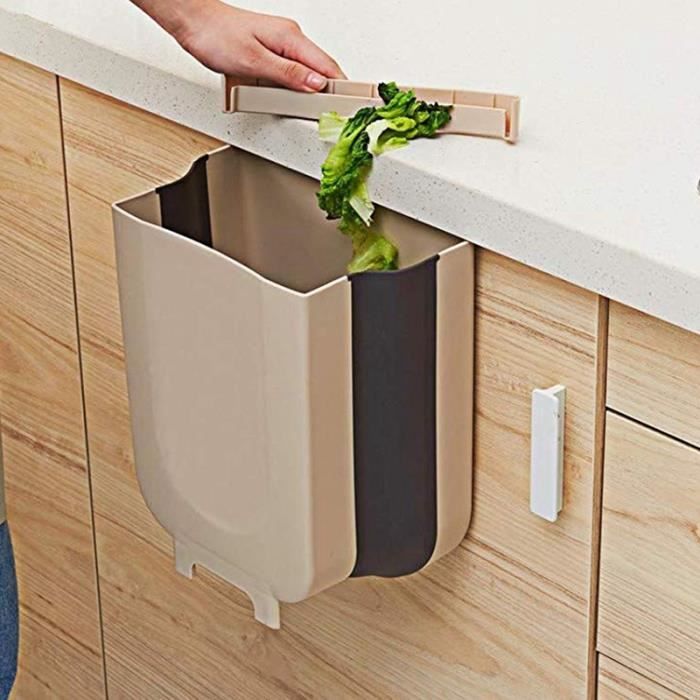 bleu petite poubelle de voiture de tiroir de porte darmoire de cuisine pliable compacte Poubelle de cuisine /à suspendre au mur