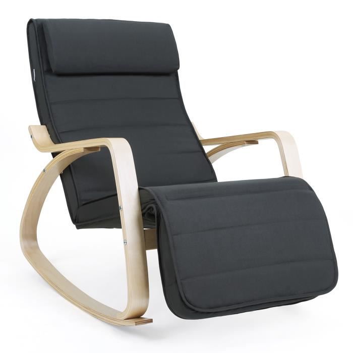 songmics fauteuil à bascule rocking chair avec repose-pieds réglable 55 x 115 x 91 cm charge maximum 150 kg gris