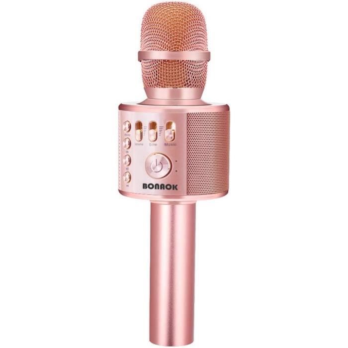 Micro Karaoké Bluetooth BONAOK – Sans Fil, Rose, Format Main, Avec Câble USB (ouvert Jamais Utilisé)