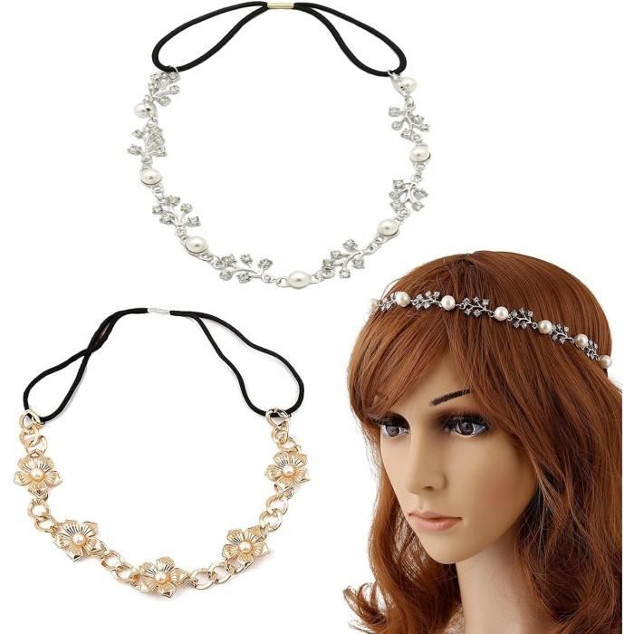 Bijou De Tête Bohème Strass Femme – Taille Unique Sur élastique Pour Mariage