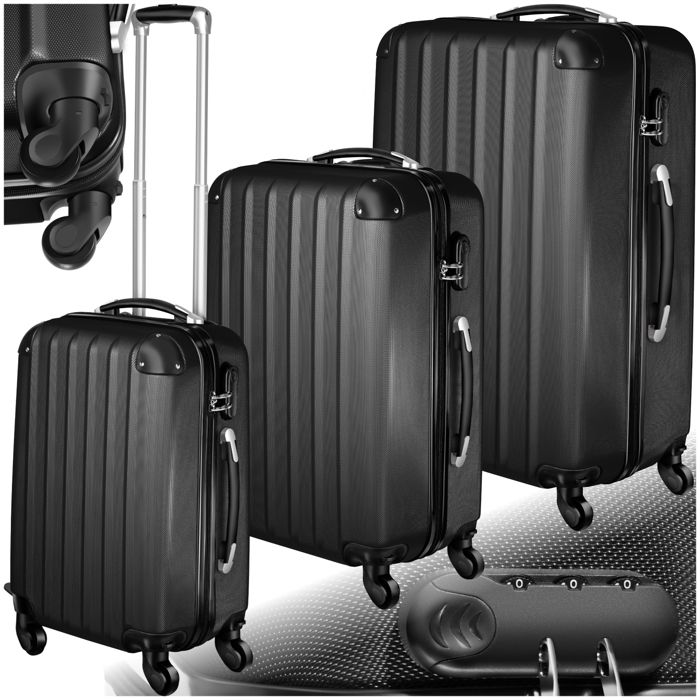 TECTAKE Set de 3 Valises Rigides - Avec Serrure à Combinaison - 4 Roues Pivotantes à 360° - Noir (XL, L, M)