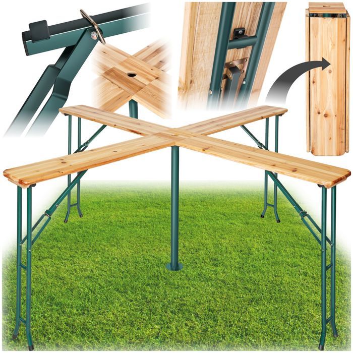 TABLE DE BAR - TECTAKE - Table de jardin haute QUATTRO Pliable et Stable Support de parasol inclus 241 x 241 x 103 cm - Marron