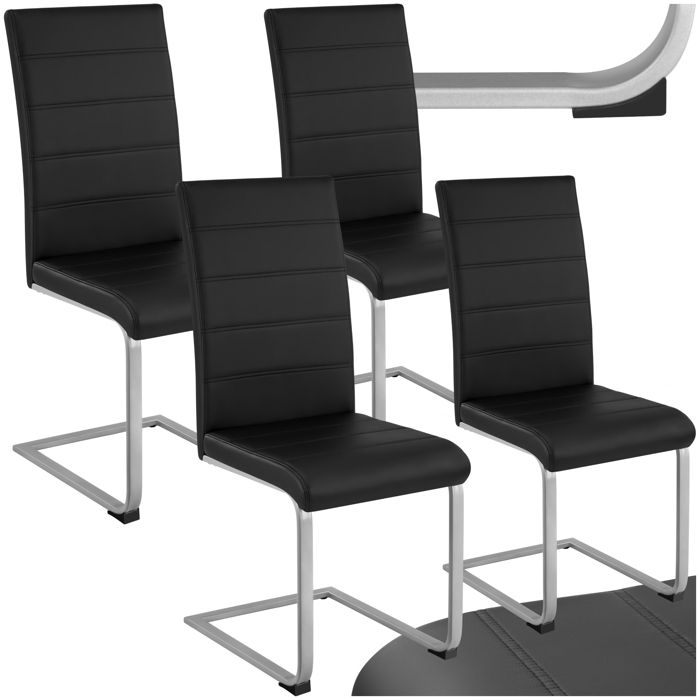 TECTAKE 4 Chaises de Salle à Manger Rembourrées Pieds en métal Argentés