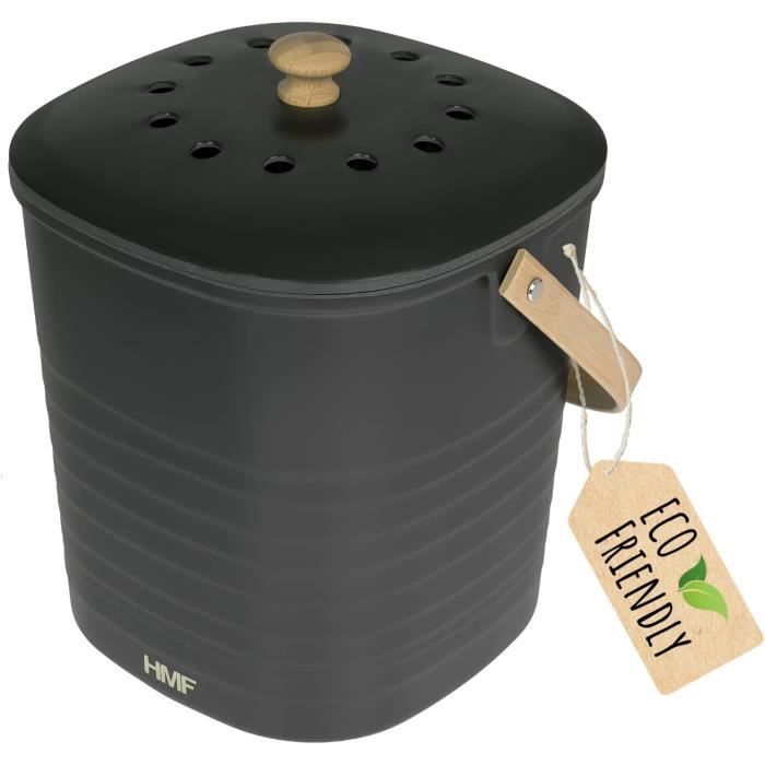Poubelle Compost Cuisine 6L – Couvercle Hermétique Accrochable, Grille Amovible – Lavable Lave-vaisselle, Anti-odeur, Design Beige Moderne