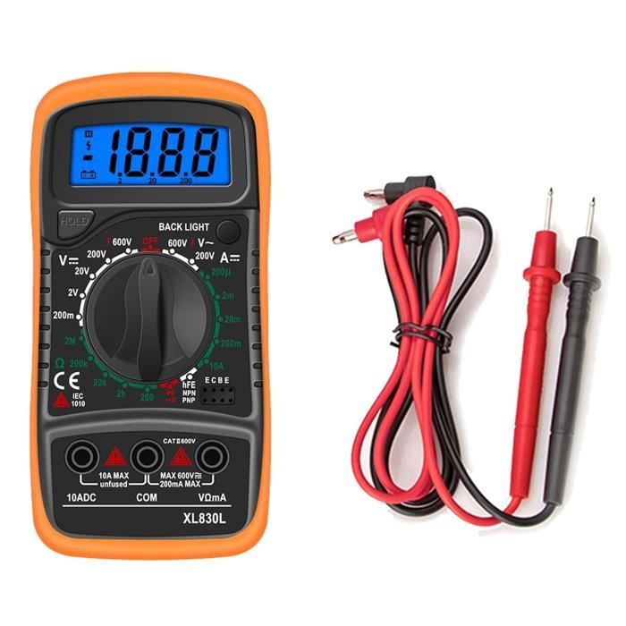 Multimètre Numérique 7 Fonctions - Test Tension AC/DC, Résistance, Diode, Transistor - Grand écran LCD, Buzzer Inclus