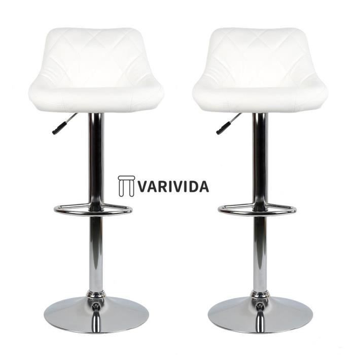 Tabourets de Bar - VARIVIDA - Lot de 2 - Cuir PU - Réglable en hauteur - Blanc