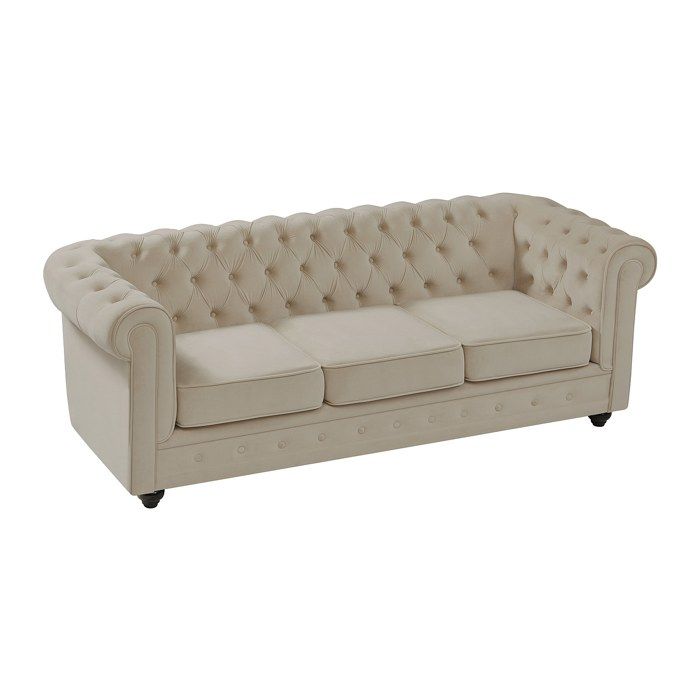 Canapé 3 places en velours beige CHESTERFIELD Canapé 3 places en velours beige CHESTERFIELD