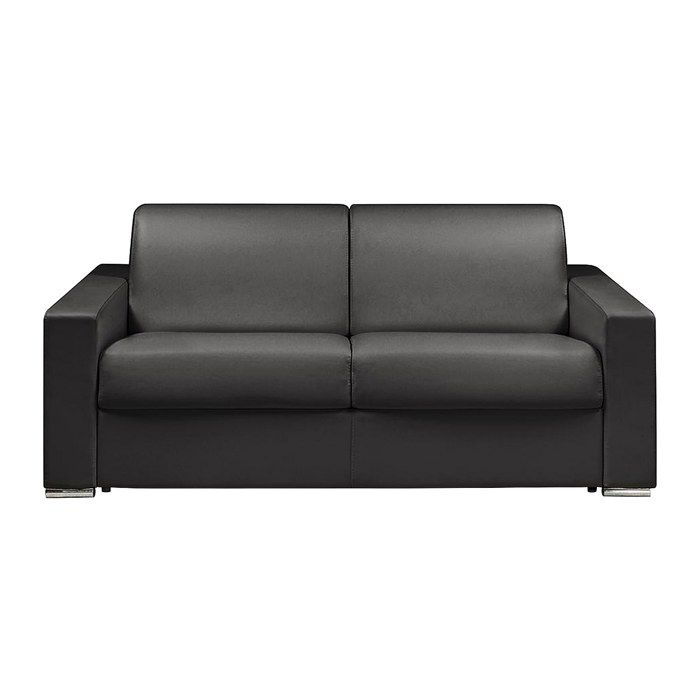 Canapé 3 places convertible express en simili noir - Matelas 16 cm avec mousse à mémoire de forme - Couchage lattes larges 140 cm
