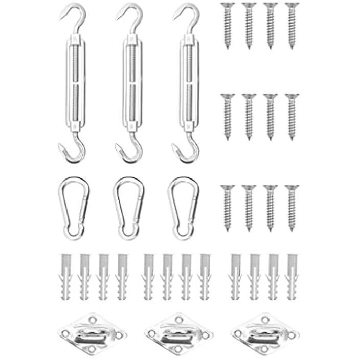 Accessoires de Voile dOmbrage - VIDAXL - Kit de Montage 9 pcs - Acier Inoxydable - Réglable - Facile à Utiliser