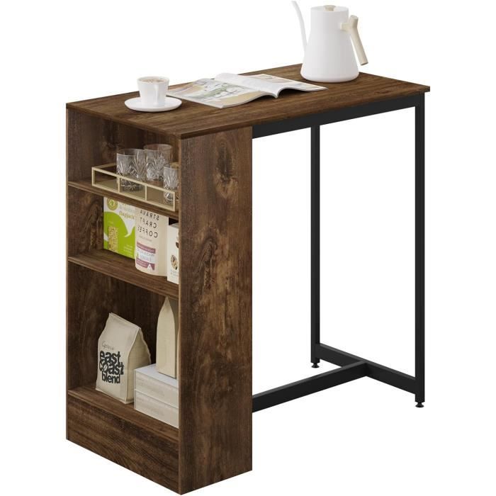 Table haute bar WOLTU - Modèle W0ATT0220 - Plateau 91x49cm - Marron rustique et noir - 3 étagères de rangement