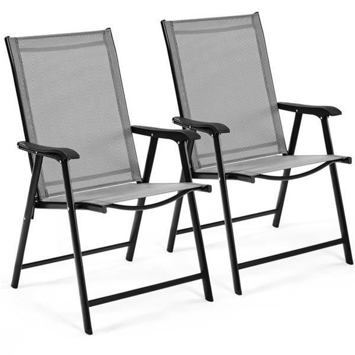 Lot de 2 fauteuils de Jardin Pliantes avec Accoudoirs Chaises dextérieur en Toile Gris - Yaheetech Lot de 2 fauteuils de Jardin Pliantes avec Accoudoirs Chaises dextérieur en Toile Gris - Yaheetech
