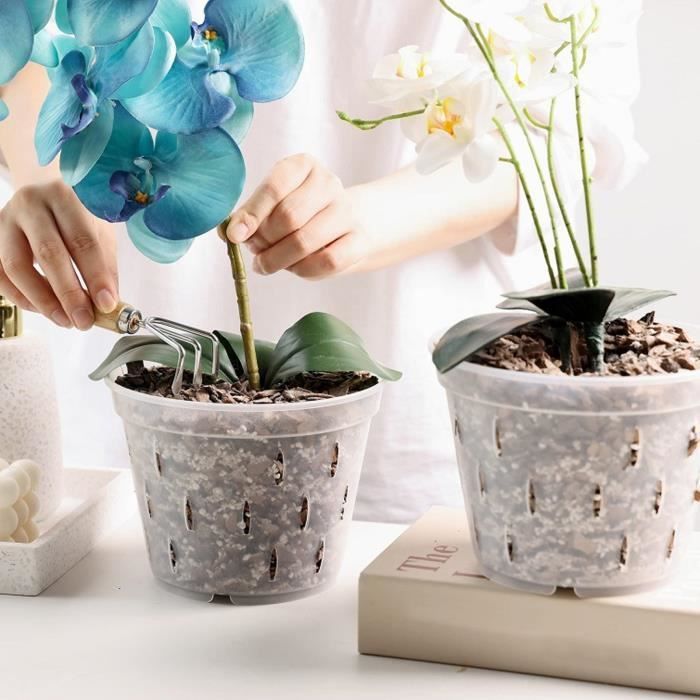 YOSOO Lot de 5 pots à orchidées transparents avec soucoupes - Pot en plastique pour orchidée, pratique et durable