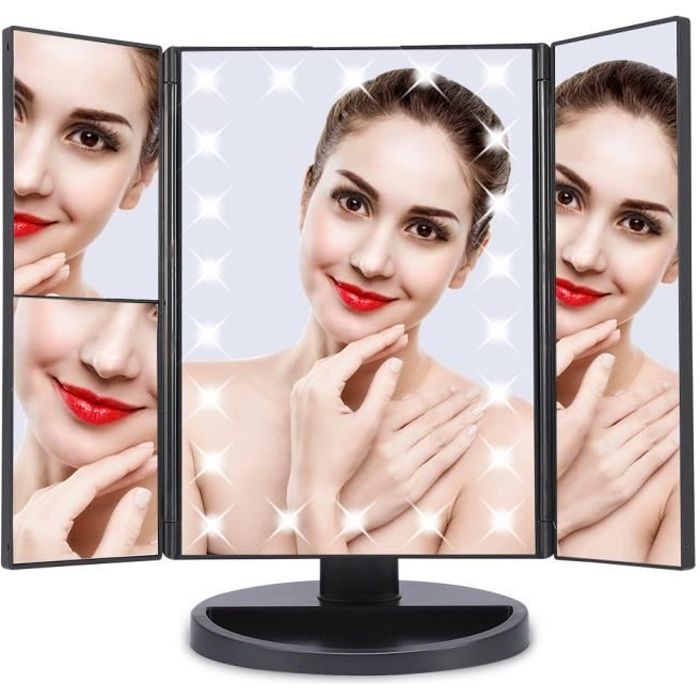 miroir maquillage led - lampe loupe 2x 3x grossissement - ecran tactile - noir