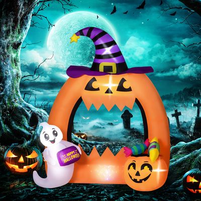 Décoration Gonflable Halloween 180 Cm - Citrouille Araignée Avec Lumières LED - Pour Extérieur, Jardin, Fête - 11