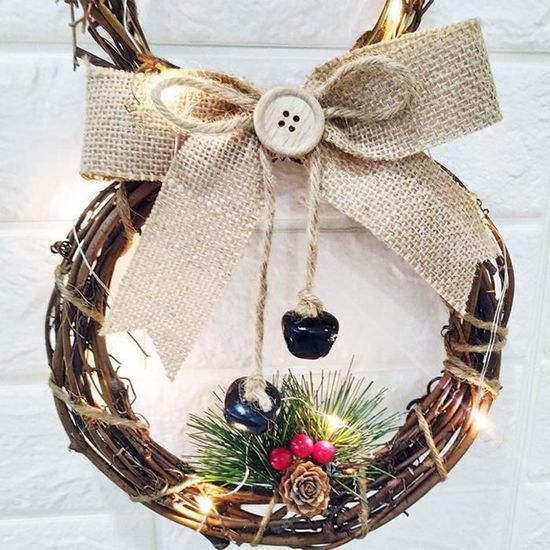 Couronne De Noël, LED Guirlande De Noël Intérieur Extérieur Sapin Couronne Lumineuse Décor Porte Vitre Fenêtre Noël Multicolore - Maison