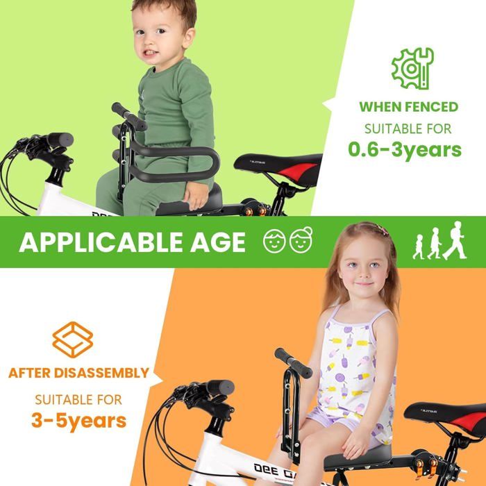 Porte-bébé Vélo Avant Pour Enfant – Siège Noir, Confortable Et Sécurisé, De 8 Mois à 6 Ans