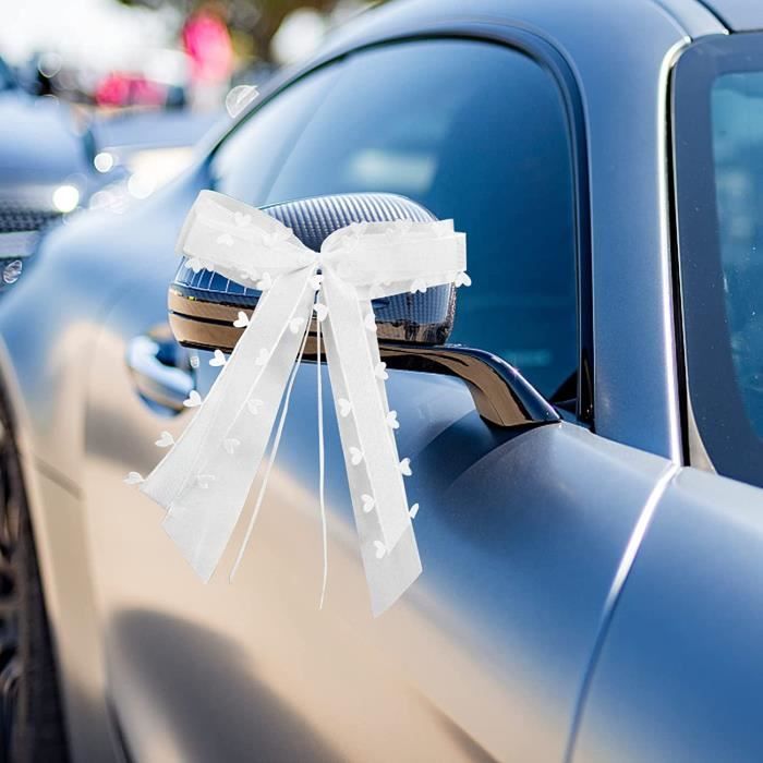 Decoration Voiture Lot De 100 Noeuds Satin Blanc Pour Voiture Mariage - 22x12cm - Décoration Élégante Réutilisable Noeud Ruban Mariage Blanc