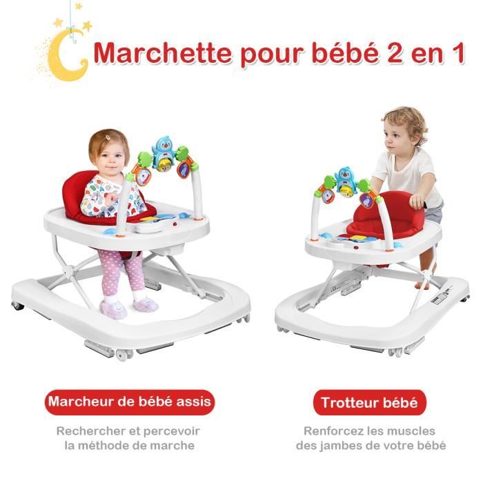 COSTWAY Trotteur Youpala Bébé 6-18Mois 2 en 1 Pliable avec Musical,3  Hauteurs Réglables Siège et Dossier Rembourré Charge 12kg Blanc - Cdiscount  Puériculture & Eveil bébé