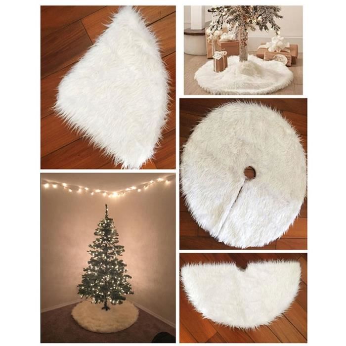 Tapis/jupe Pour Sapin De Noël 120cm - Fausse Peluche Blanche Douce, Base Antidérapante, Décoration De Fête