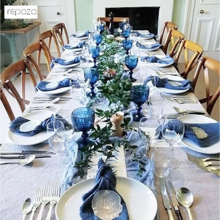 Serviette de Table,Décoration de mariage bleu poussiéreux serviettes  vêtements pour table à manger serviettes de table - Type 8 - Cdiscount  Maison
