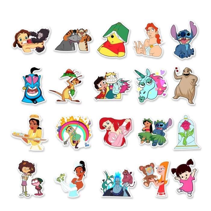 Autocollant Disney - Lot de 25 stickers Princesse Stitch Le Roi Lion Mickey  Alice Aladdin Hercule - Enfant Mixte